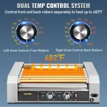 VEVOR Rodillo para perritos calientes, 18 capacidad para perritos calientes, 7 rodillos, máquina calentadora de acero inoxidable de 1050 W con control de temperatura dual, luz LED y bandeja de goteo desmontable, parrilla para salchichas para cocina restaurante