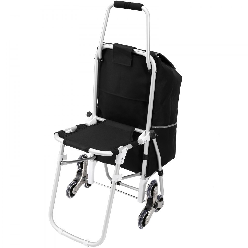 Carro sube escaleras VEVOR negro con asa y diseño de tres ruedas para fácil movilidad y transporte.