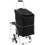 Carrito para subir escaleras VEVOR con bolsa de almacenamiento negra, asiento plegable y diseño de tres ruedas para un fácil transporte.