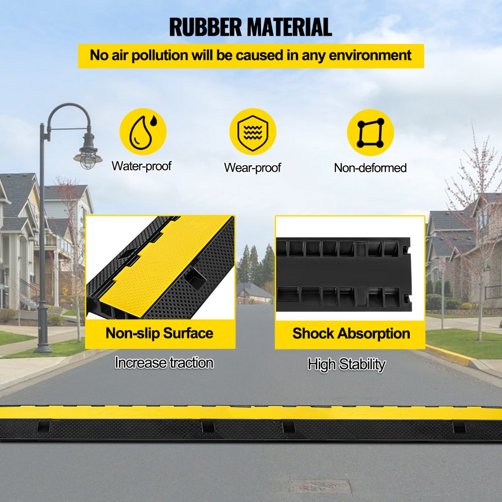 VEVOR 3 Canales de Goma Protector de Cable Rampa 1.2 x 1.2 Pulgada Canal Resistente Cubierta de Cable Rampa de Velocidad Bump Driveway Manguera Protector de Cable Rampa