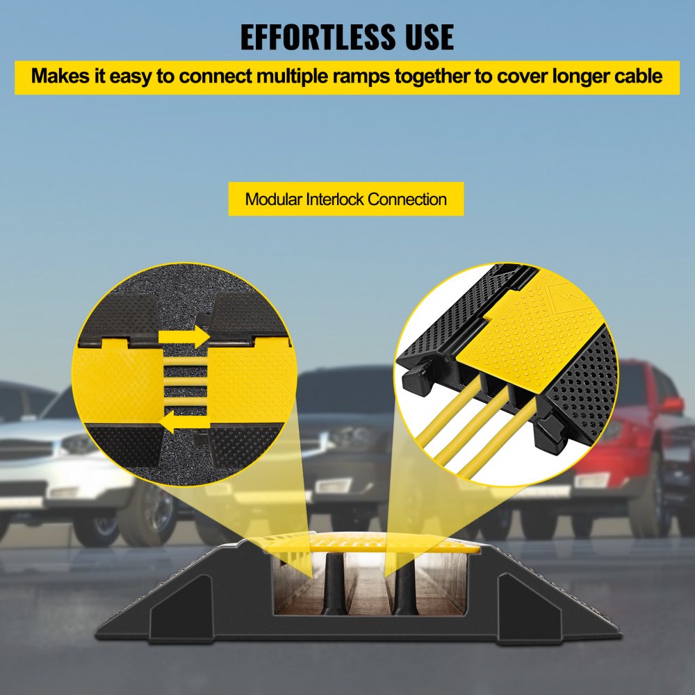VEVOR 3 Canales de Goma Protector de Cable Rampa 1.2 x 1.2 Pulgada Canal Resistente Cubierta de Cable Rampa de Velocidad Bump Driveway Manguera Protector de Cable Rampa