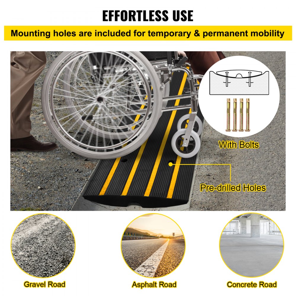 VEVOR Protector de Cables para Suelo Capacidad de Carga 10t Pasacables de Suelo 123x41x6,5 cm Protector de Cable de Caucho Negro y Amarillo Reductor de Velocidad para Protección de Cables Eléctricos