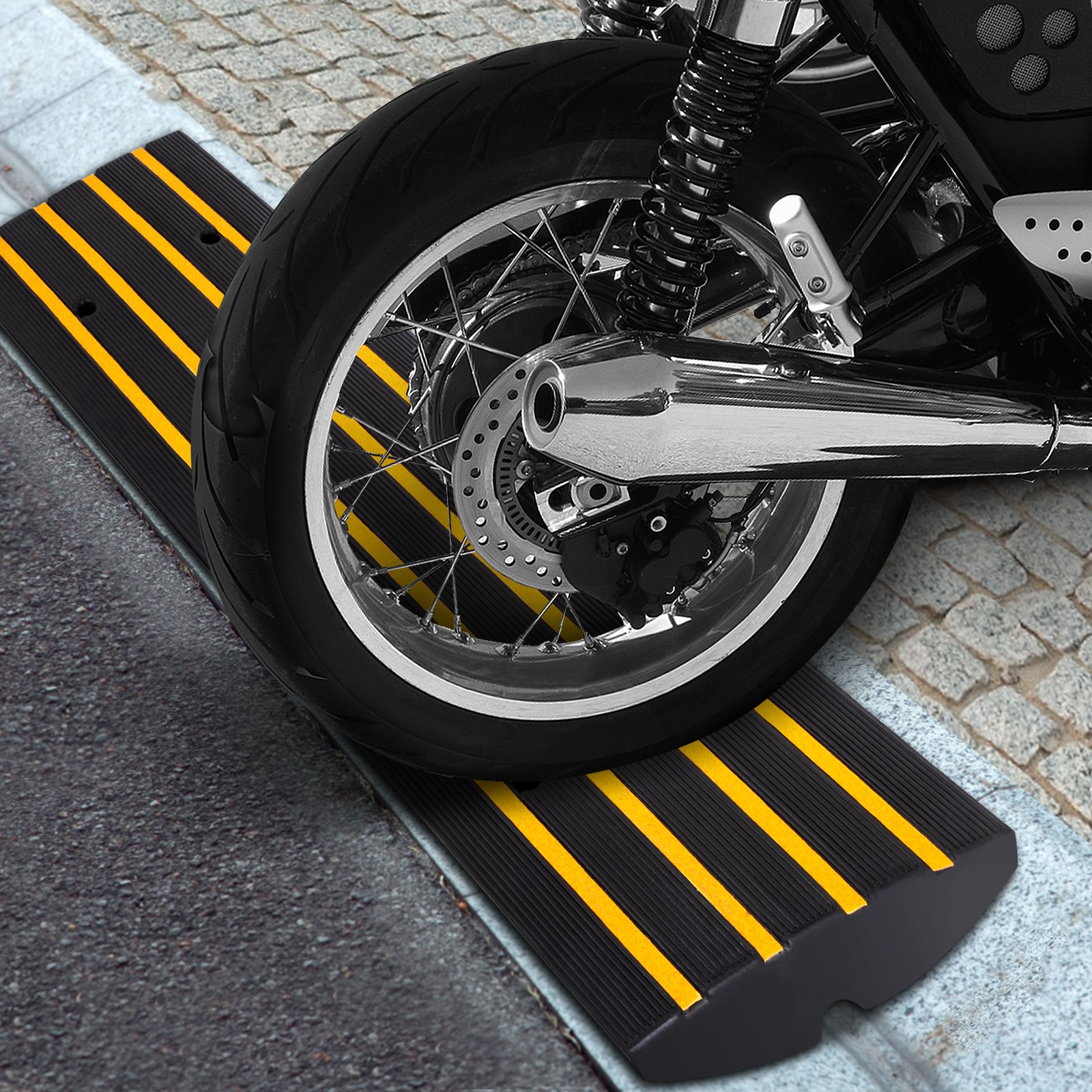 VEVOR Protector de Cables para Suelo Capacidad de Carga 10t Pasacables de Suelo 123x41x6,5 cm Protector de Cable de Caucho Negro y Amarillo Reductor de Velocidad para Protección de Cables Eléctricos