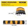 Rampa protectora de cables VEVOR con medidas detalladas y especificaciones del producto