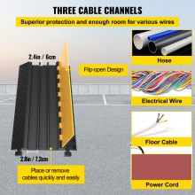 VEVOR Rampa de Protección de Cable 1 Pieza de 3 Vías Canaleta Pasacables de Suelo 7,2x6 cm Protector de Cables Caucho y PVC Capacidad de Carga 19,958 kg Cubiertas de suelo para Cables Negro y Amarillo