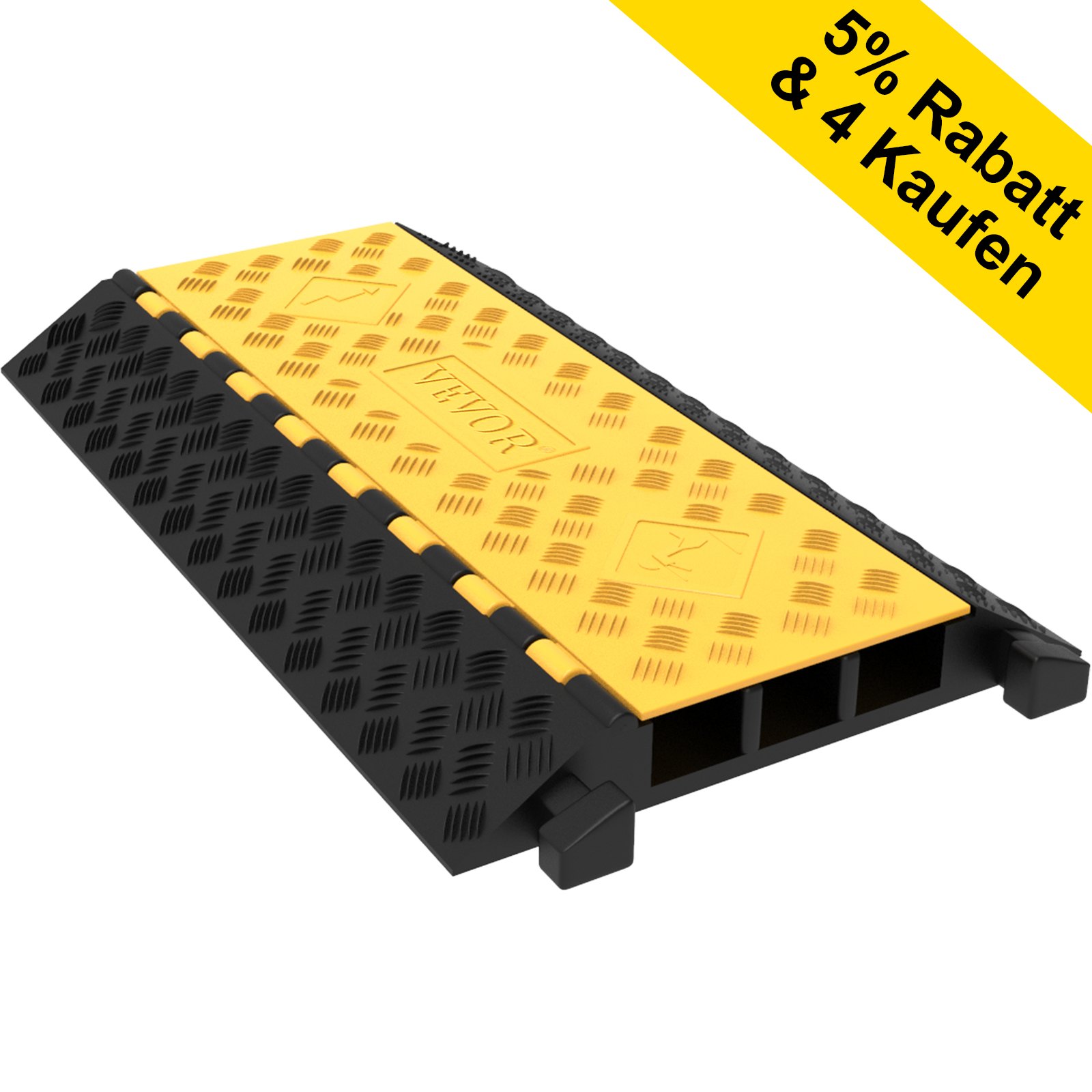 VEVOR Rampa de Protección de Cable 1 Pieza de 3 Vías Canaleta Pasacables de Suelo 7,2x6 cm Protector de Cables Caucho y PVC Capacidad de Carga 2994 kg Cubiertas de suelo para Cables Negro y Amarillo