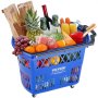 Carrito de compra con ruedas VEVOR lleno de frutas, verduras, bebidas y pan.