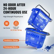 VEVOR Cesta rodante de plástico para carrito de compras con ruedas, 6 uds., 39L, con asa
