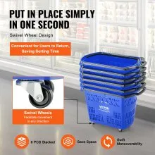 VEVOR Cesta rodante de plástico para carrito de compras con ruedas, 6 uds., 39L, con asa