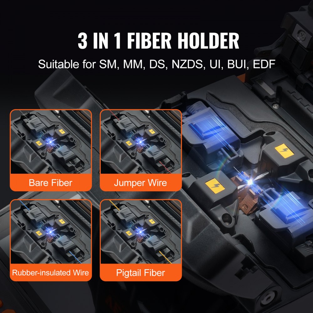VEVOR Empalmador de fusión de fibra 4 motores, kit de empalmador de fusión de fibra óptica de alineación de núcleo con pantalla LCD digital de 4", soporte de fibra óptica 3 en 1, kit de cuchilla de fibra óptica de enfoque automático 9s empalme 9-25s calefacción