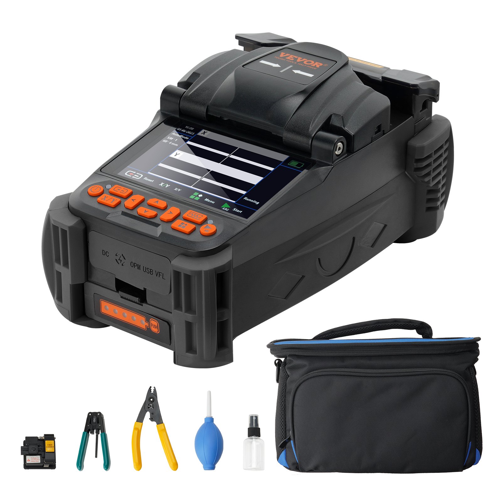 VEVOR Empalmador de fusión de fibra 6 motores, kit de empalmador de fusión de fibra óptica de alineación de núcleo con pantalla LCD digital de 4", soporte de fibra óptica 3 en 1, kit de cuchilla de fibra óptica de enfoque automático 5-6s empalme 9-25s calefacción