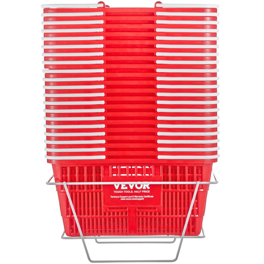 Pila roja de cestas de compra VEVOR con estructura de metal.