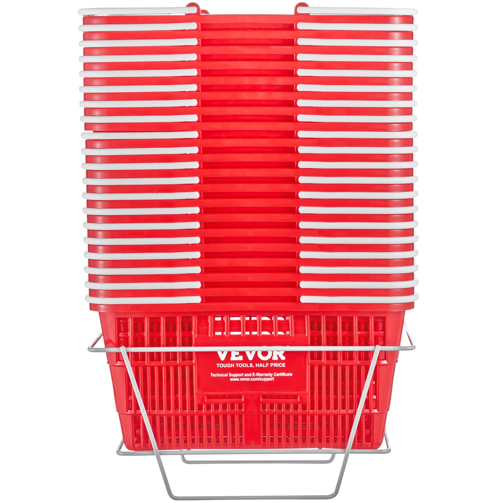 Pila roja de cestas de compra VEVOR con estructura de metal.