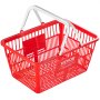 Cesta de compra VEVOR roja con asas blancas, diseñada para realizar compras cómodamente.