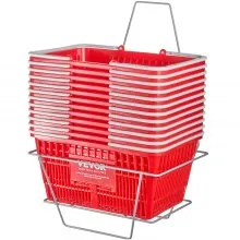 Cesta de la compra VEVOR, juego de 12, 21 l, cesta de plástico resistente con asa y soporte, 42 x 30 x 21 cm, cesta portátil para compras a granel, para tiendas minoristas, supermercados, color rojo