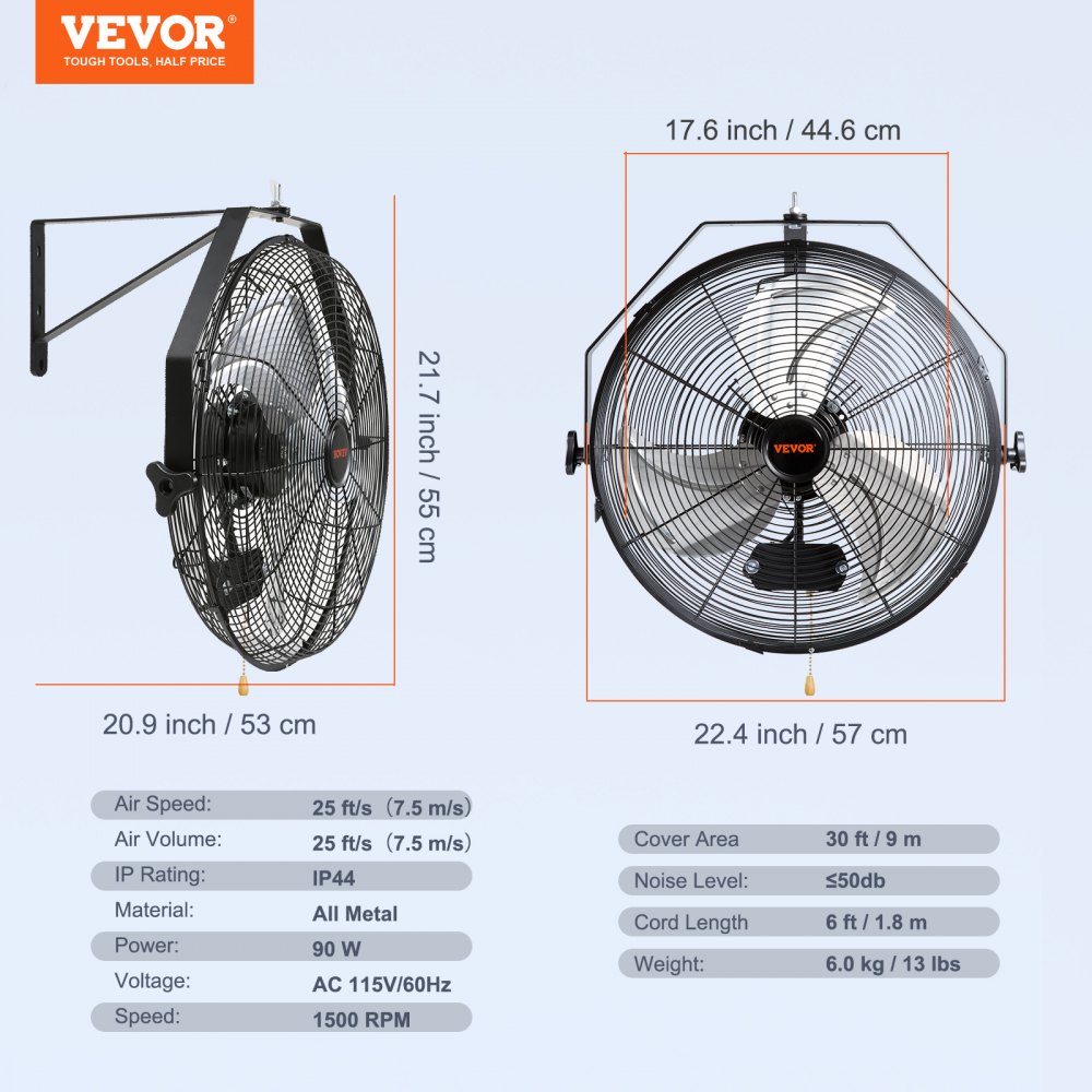 Ventilador de montaje en pared VEVOR, 18 pulgadas, 3 velocidades de alta velocidad máx. 4150 CFM, ventilador de pared industrial a prueba de agua, comercial o residencial para almacén, invernadero, taller, patio, negro, listado ETL