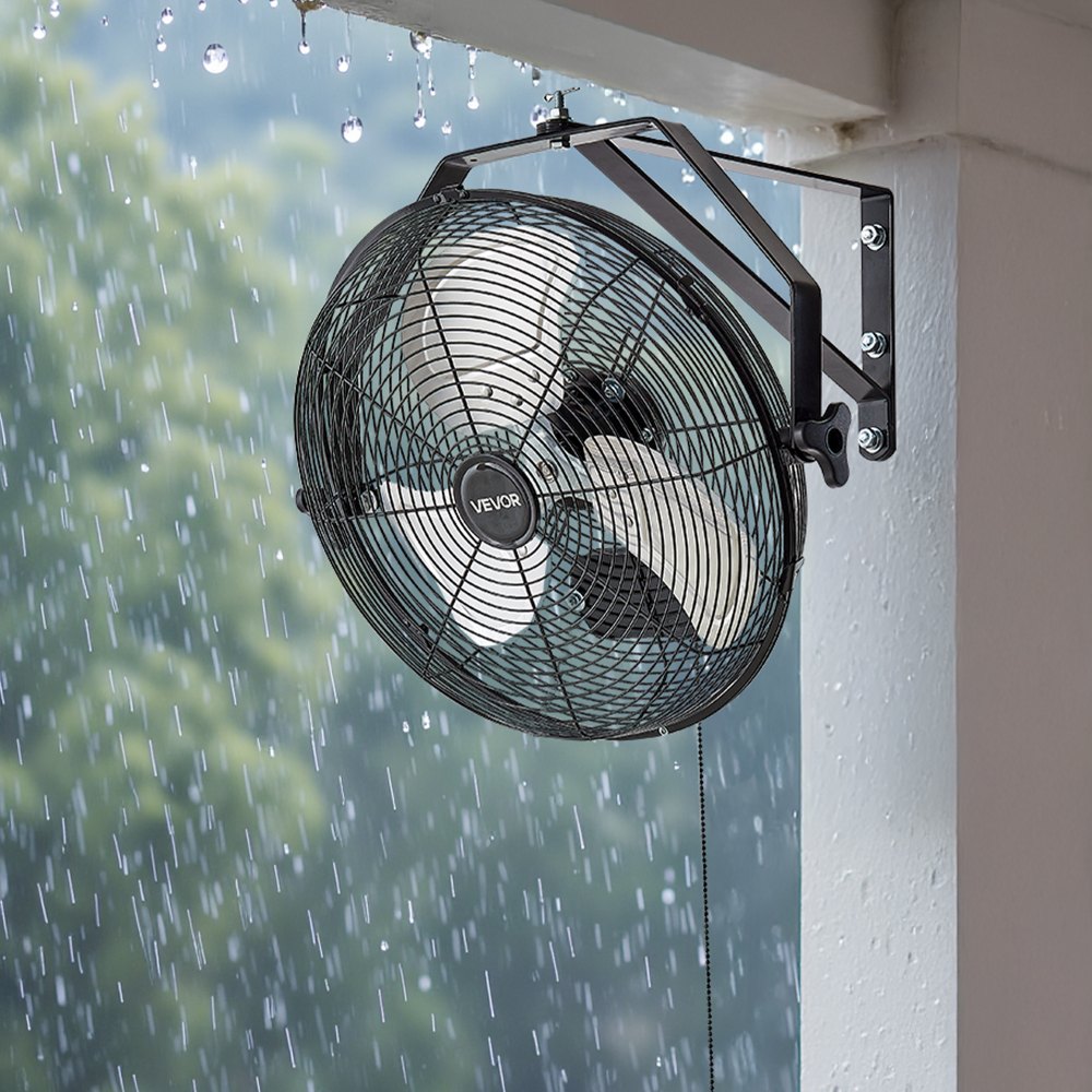 VEVOR 14 Inch Industrial Wall Mount Fan, High Velocity 2473 CFM Outdoor Fan with 3 Speeds, Waterproof IP44 Garage Wall Fan with Aluminum Blades for Workshop, Warehouse, Greenhouse