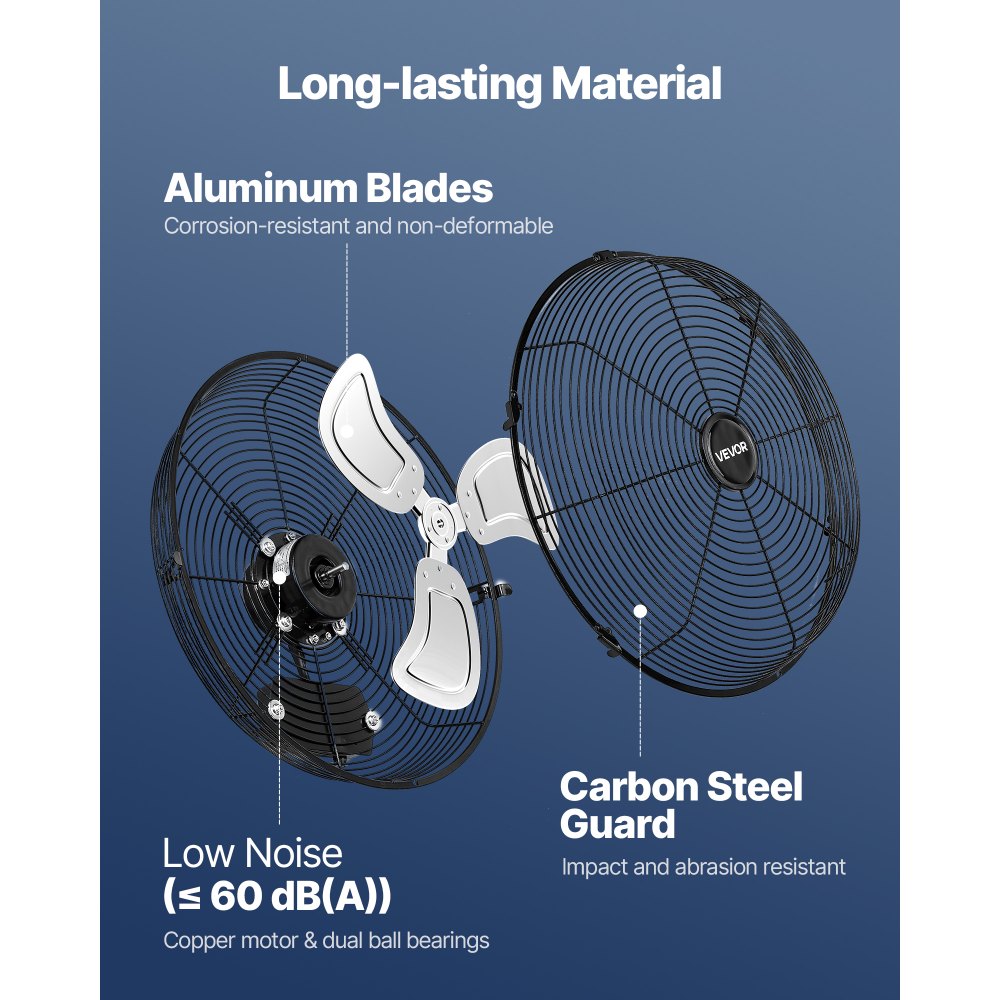 VEVOR Ventilador de pared industrial de 18 pulgadas, ventilador interior de alta velocidad de 4000 CFM con 3 velocidades, potente motor para garaje con aspas de aluminio para taller, almacén, invernadero y uso comercial.