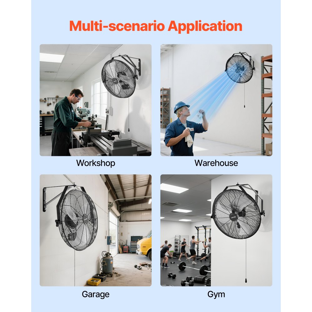 VEVOR Ventilador de pared industrial de 18 pulgadas, ventilador interior de alta velocidad de 4000 CFM con 3 velocidades, potente motor para garaje con aspas de aluminio para taller, almacén, invernadero y uso comercial.