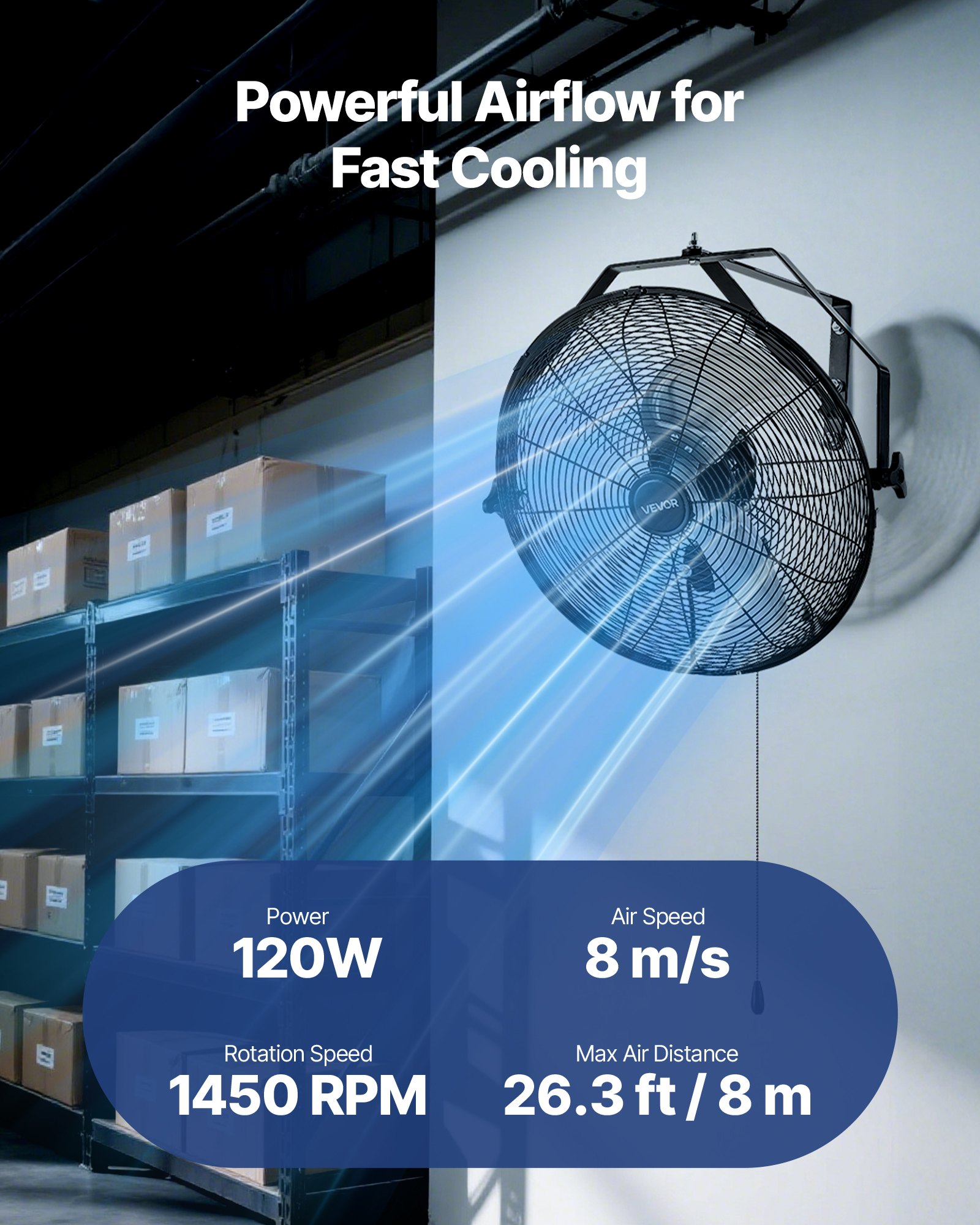 VEVOR Ventilador de pared industrial de 18 pulgadas, ventilador interior de alta velocidad de 4000 CFM con 3 velocidades, potente motor para garaje con aspas de aluminio para taller, almacén, invernadero y uso comercial.