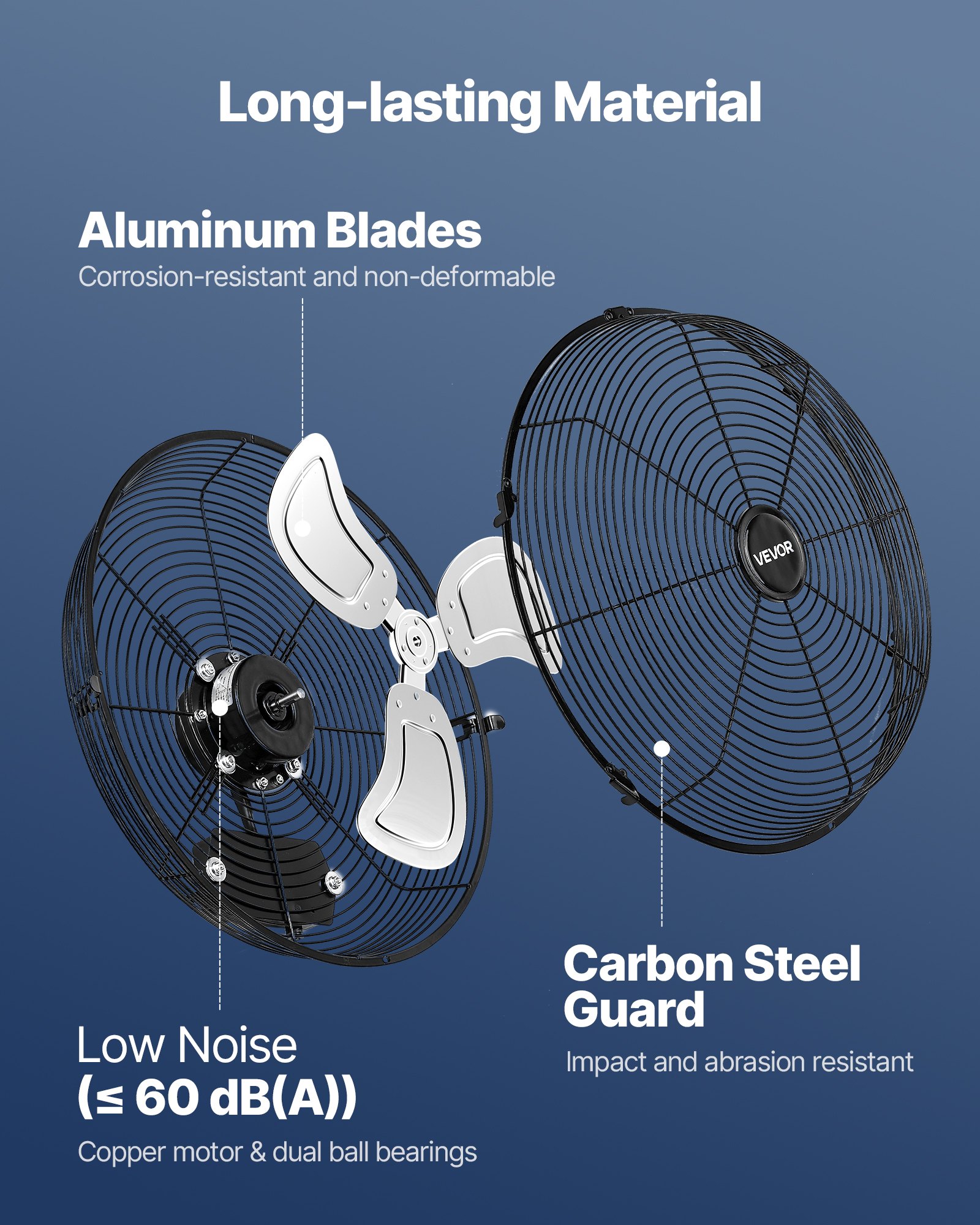 VEVOR Ventilador de pared industrial de 18 pulgadas, ventilador interior de alta velocidad de 4000 CFM con 3 velocidades, potente motor para garaje con aspas de aluminio para taller, almacén, invernadero y uso comercial.
