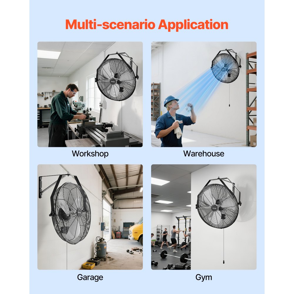VEVOR Ventilador de pared industrial de 20 pulgadas, ventilador interior de alta velocidad de 4650 CFM con 3 velocidades, potente motor para garaje con aspas de aluminio para taller, almacén, invernadero y uso comercial.