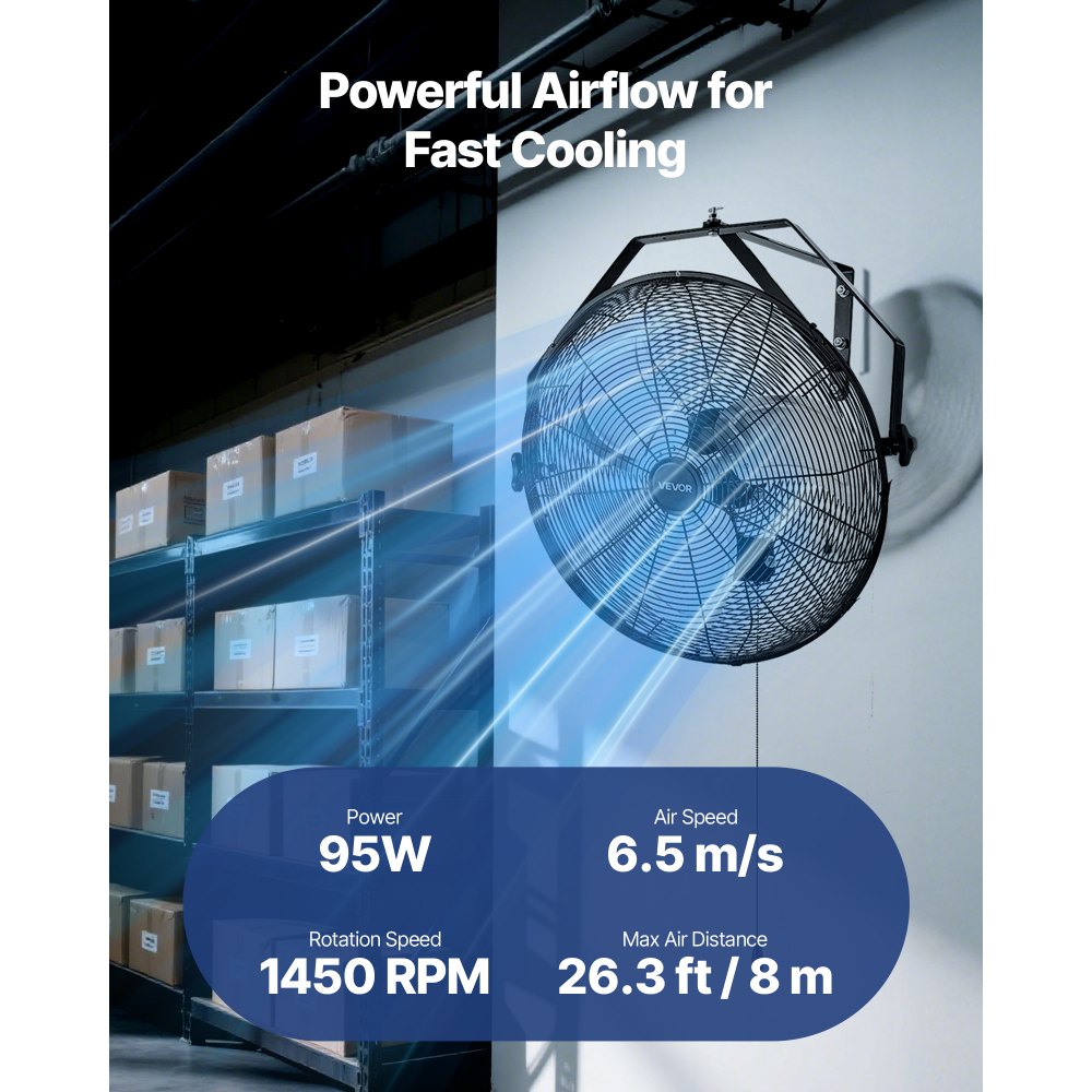 VEVOR Ventilador de pared industrial de 20 pulgadas, ventilador interior de alta velocidad de 4650 CFM con 3 velocidades, potente motor para garaje con aspas de aluminio para taller, almacén, invernadero y uso comercial.