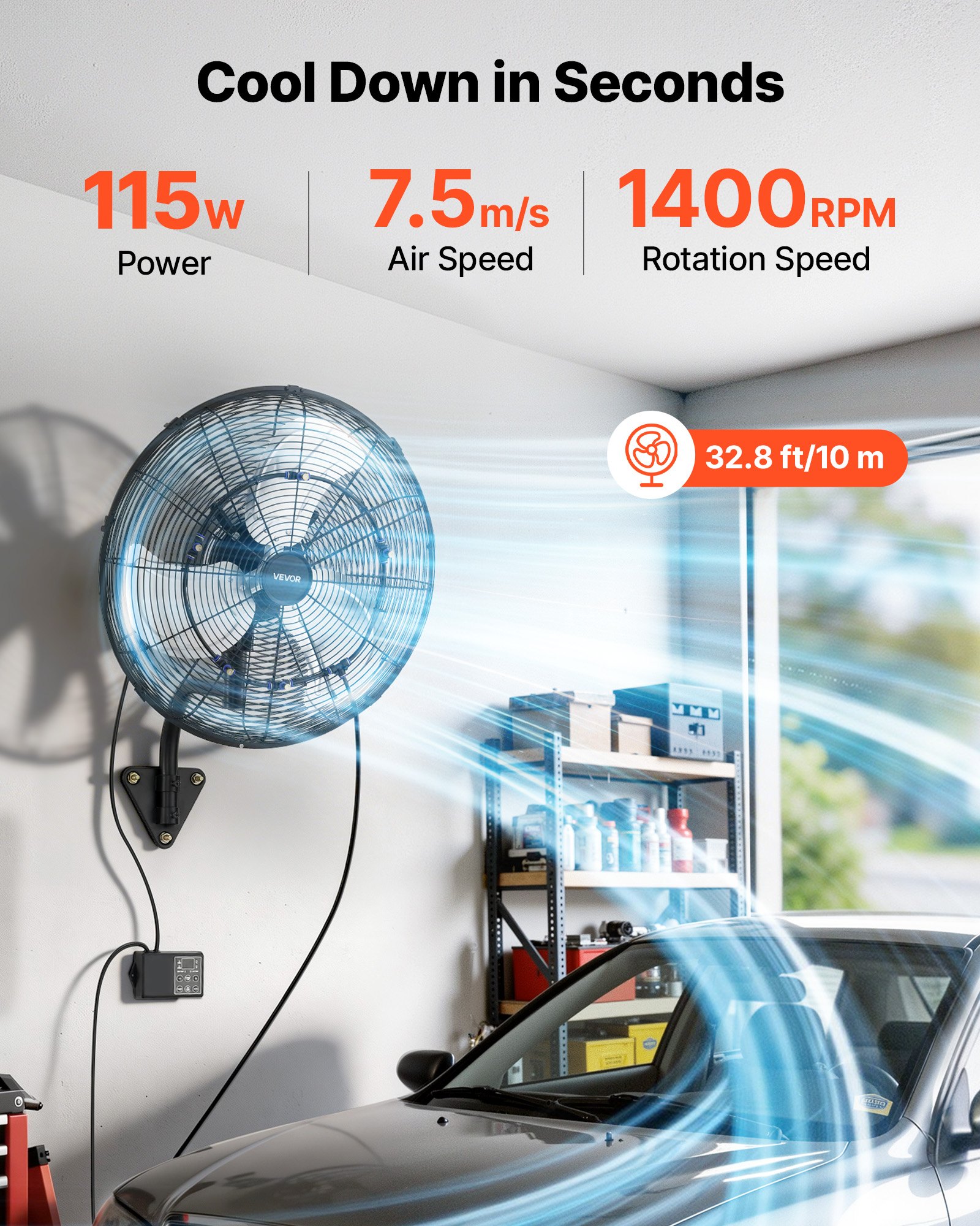 Ventilador de pared VEVOR, ventilador colgante de pared de 20 pulgadas con oscilación y nebulizador, control remoto, clasificación IP44, 3 velocidades, temporizador de 18 horas, control de temperatura, potente para industria, comercio, garaje, taller, gimnasio.
