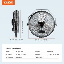 VEVOR Ventilador de montaje en pared, 2 piezas de 18 pulgadas a prueba de agua, 3 velocidades de alta velocidad máx. Ventilador de pared industrial de 4000 CFM para interior, comercial, residencial, almacén, invernadero, taller, sótano, garaje, negro