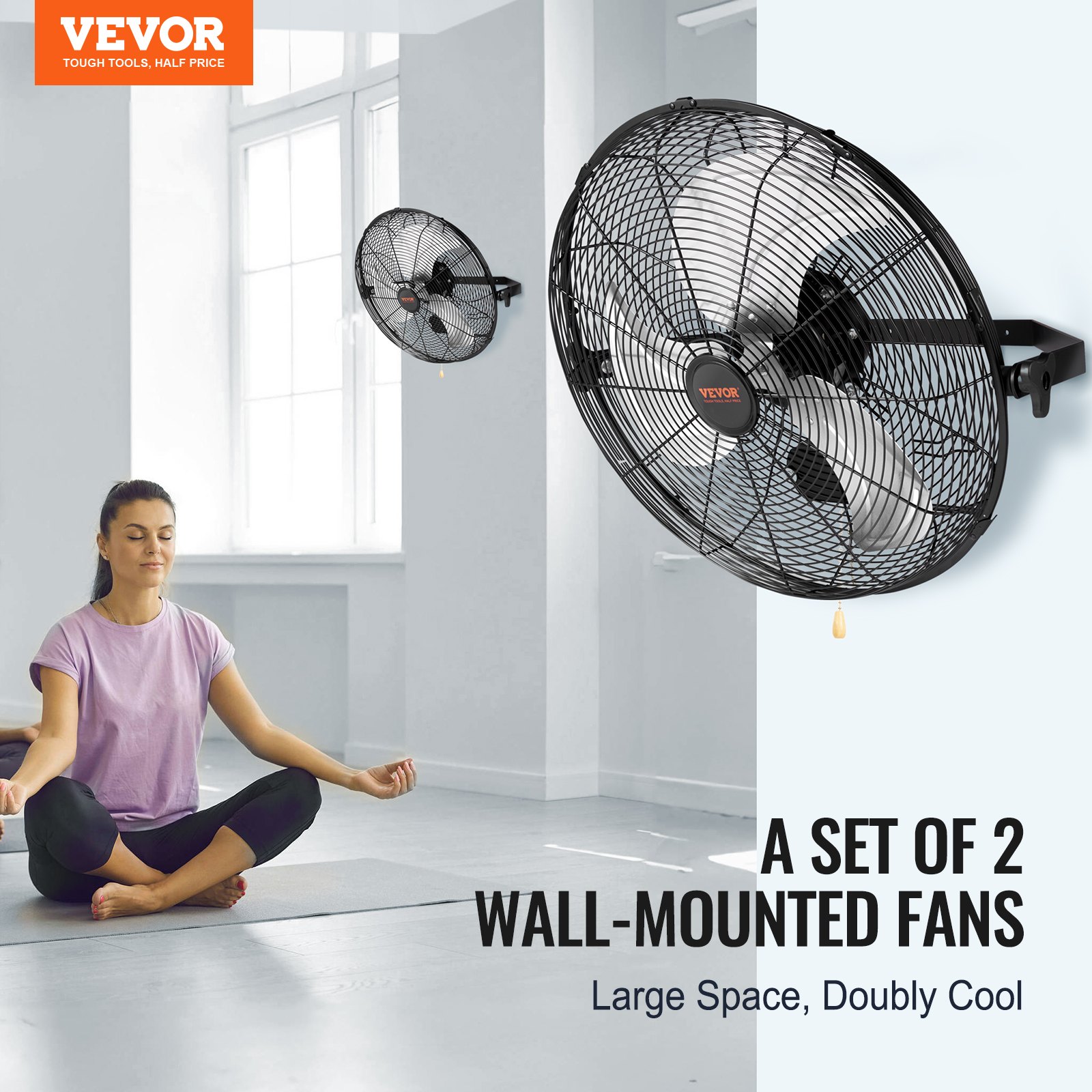 Ventilador de pared VEVOR, 2 unidades, 18 pulgadas, impermeable, 3 velocidades, alta velocidad, máx. 4000 CFM, industrial, para interiores, comerciales, residenciales, almacenes, invernaderos, talleres, sótanos y garajes, color negro