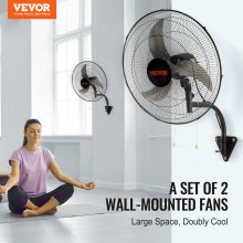 Ventilador de montaje en pared VEVOR, 2 piezas oscilantes de 18 pulgadas, 3 velocidades de alta velocidad máx. Ventilador de pared industrial de 4000 CFM para interior, comercial, residencial, almacén, invernadero, taller, sótano, garaje, negro