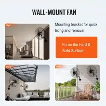 Ventilador de montaje en pared VEVOR, 2 piezas oscilantes de 18 pulgadas, 3 velocidades de alta velocidad máx. Ventilador de pared industrial de 4000 CFM para interior, comercial, residencial, almacén, invernadero, taller, sótano, garaje, negro