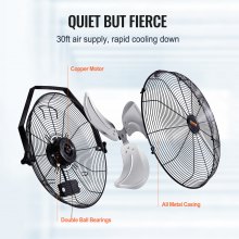 VEVOR Ventilador de pared, 2 piezas, 18 pulgadas, ajuste manual de inclinación de 360 grados, 3 velocidades, alta velocidad, máx. 4000 CFM, ventilador de pared industrial para interiores, comerciales, almacenes, talleres, sótanos y garajes