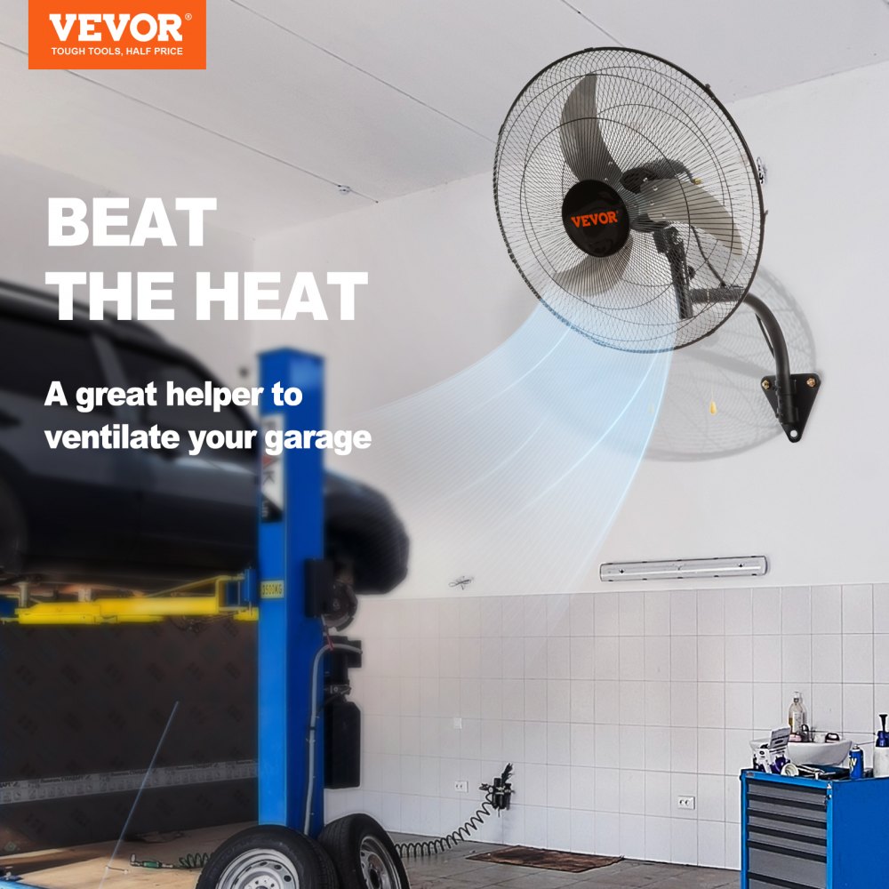 Ventilador de pared VEVOR, 20 pulgadas, 3 velocidades, alta velocidad máxima de 4650 CFM, ventilador industrial oscilante, para uso comercial o residencial en almacenes, invernaderos, talleres, patios y sótanos. Color negro. Certificación ETL.