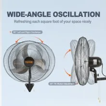 Ventilador de montaje en pared VEVOR, 20 pulgadas, 3 velocidades de alta velocidad máx. Ventilador de pared industrial oscilante de 4650 CFM, comercial o residencial para almacén, invernadero, taller, patio, sótano, negro, listado ETL