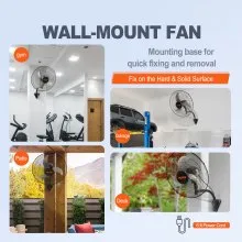 Ventilador de montaje en pared VEVOR, 20 pulgadas, 3 velocidades de alta velocidad máx. Ventilador de pared industrial oscilante de 4650 CFM, comercial o residencial para almacén, invernadero, taller, patio, sótano, negro, listado ETL