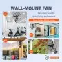 Ventilador de pared VEVOR, 61 cm (24 pulgadas), 3 velocidades, alta velocidad, máx. 7000 CFM, oscilante, industrial, resistente al agua, ideal para uso comercial o residencial, almacén, invernadero, taller, color negro, certificación ETL.