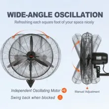 Ventilador nebulizador de montaje en pared VEVOR, 24 pulgadas, 3 velocidades de alta velocidad máx. 7000 CFM, ventilador de pared industrial oscilante a prueba de agua, comercial o residencial para almacén, invernadero, taller, negro, listado ETL