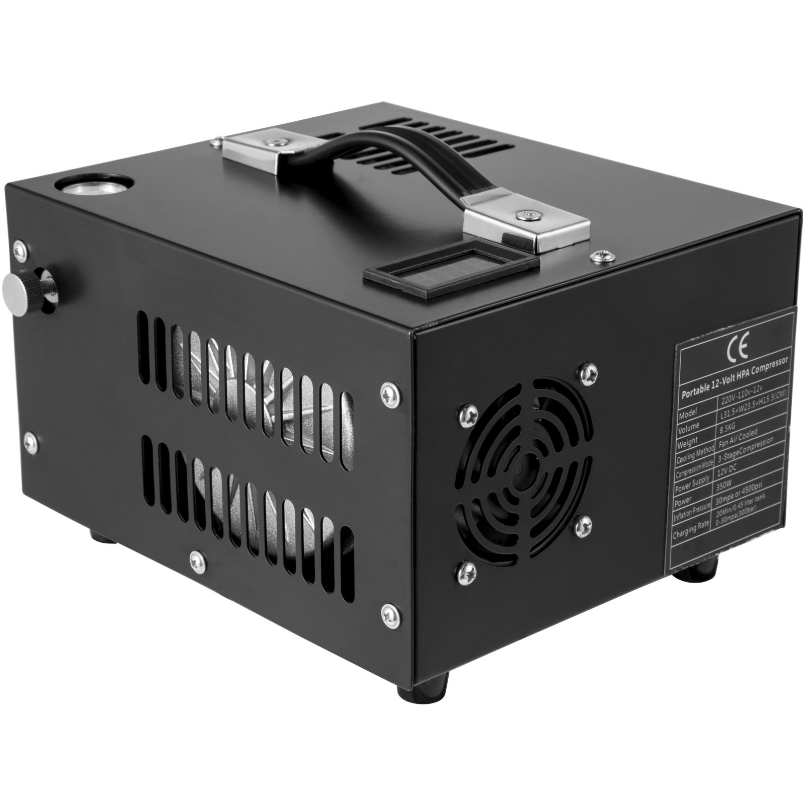 Compresor de aire PCP VEVOR con carcasa negra, ventilaciones laterales y panel de control.