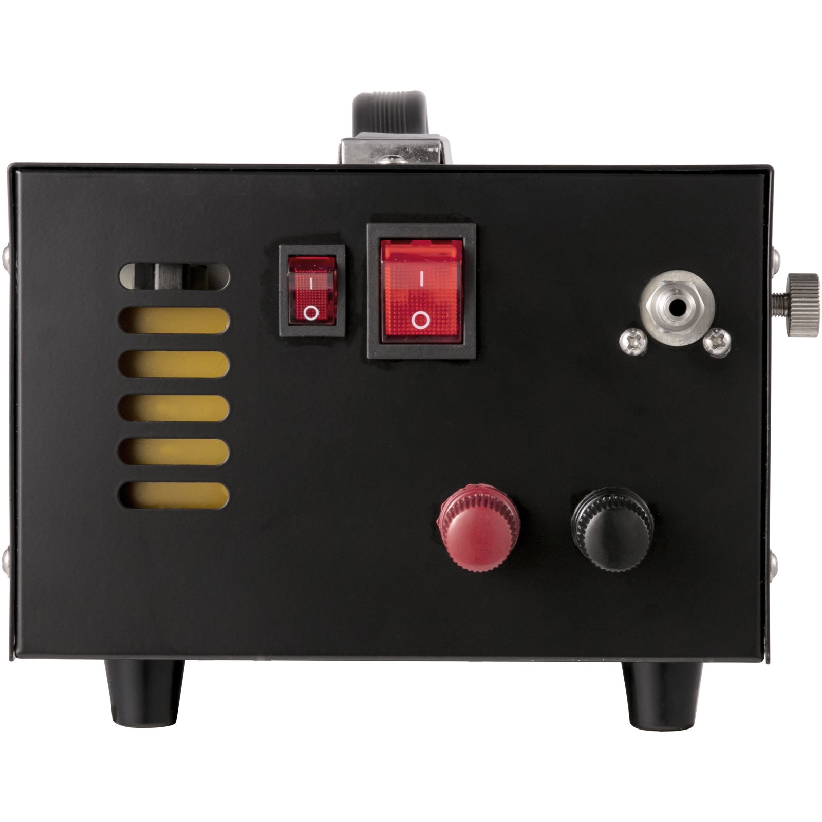 Compresor de aire PCP VEVOR negro con interruptores duales y perillas de control en el panel frontal.