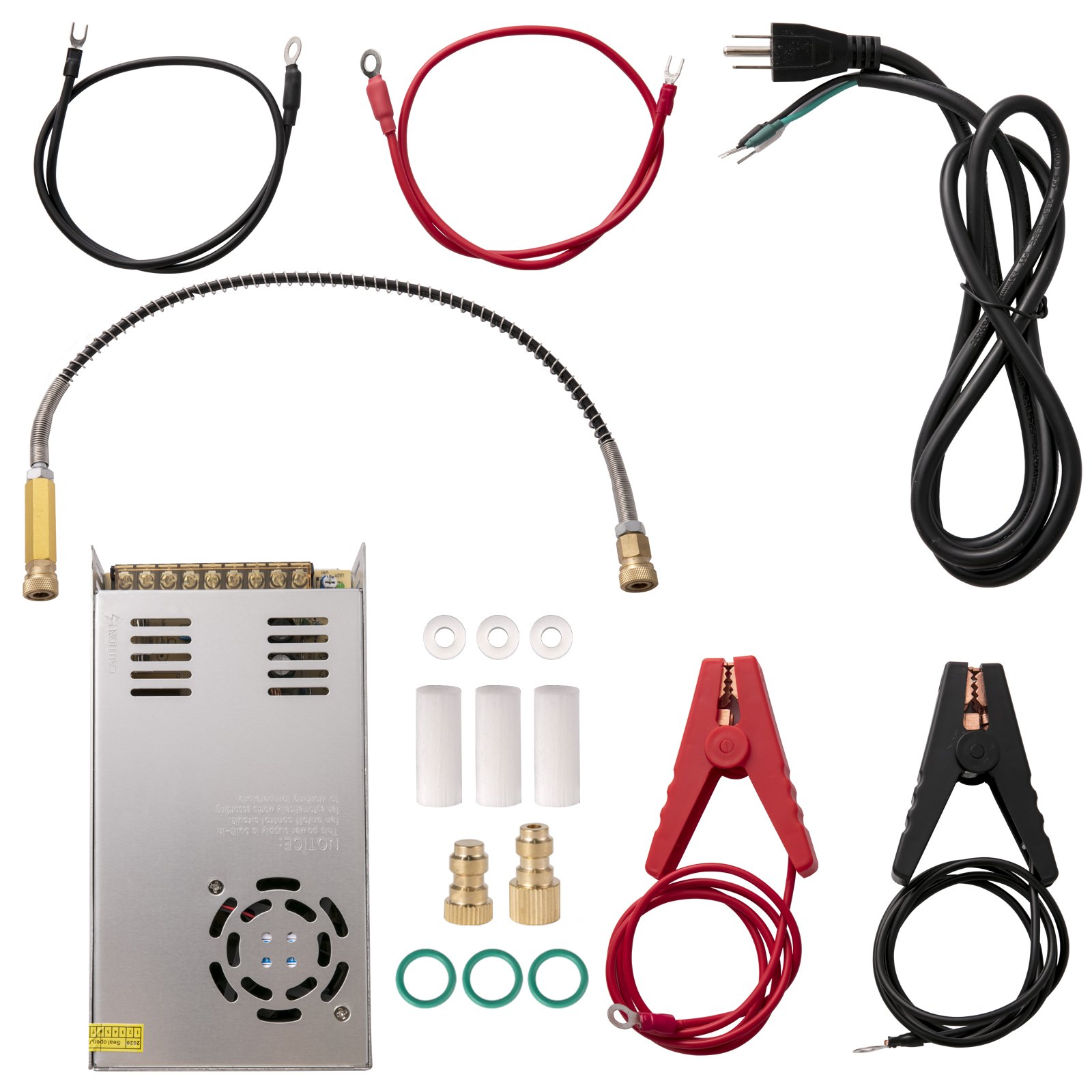 Accesorios para compresores de aire PCP VEVOR, incluidos cables, adaptadores, mangueras y abrazaderas.