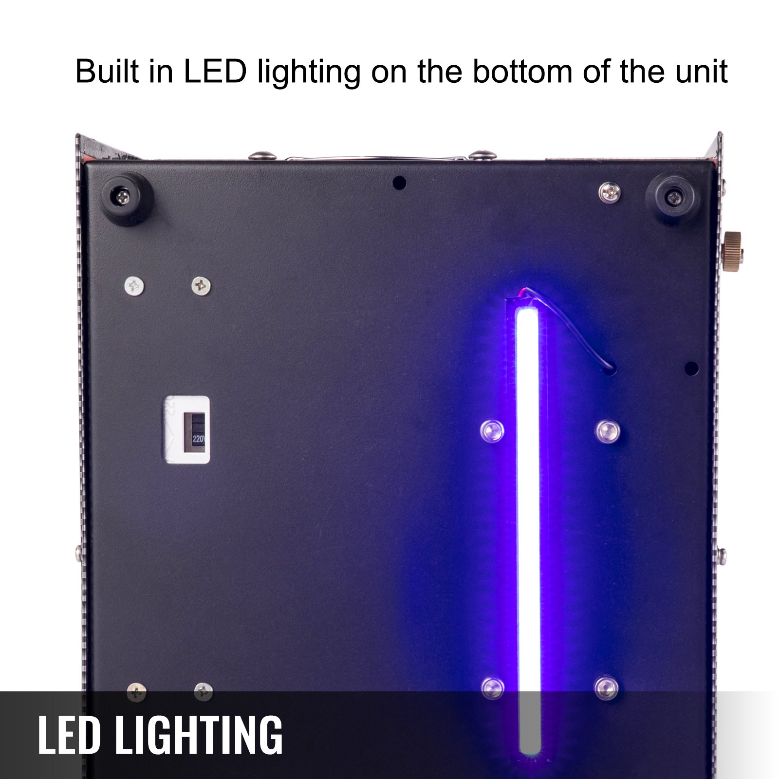 Compresor de aire PCP VEVOR con iluminación LED incorporada en la parte inferior de la unidad.