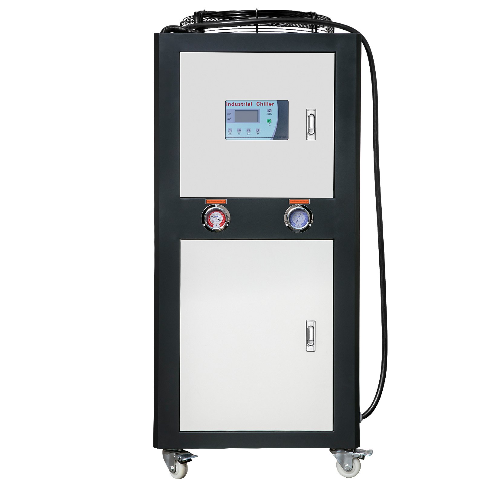 Enfriador de agua industrial VEVOR, 6 HP, 16 galones, enfriador de agua industrial refrigerado por aire, capacidad de enfriamiento de 15 100 kcal/h con condensador de aletas, control por microcomputadora, tanque de agua de 60 L para enfriamiento.
