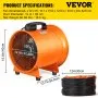 VEVOR Ventilador Industrial Portátil 300mm Extractor de Aire con Conducto 10m