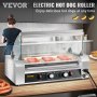 VEVOR Rodillo para perritos calientes, 12 capacidad para perritos calientes, 5 rodillos, máquina calentadora de acero inoxidable de 750 W con tapa y control de temperatura dual, luz LED y bandeja de goteo desmontable, parrilla para salchichas para cantina de cocina