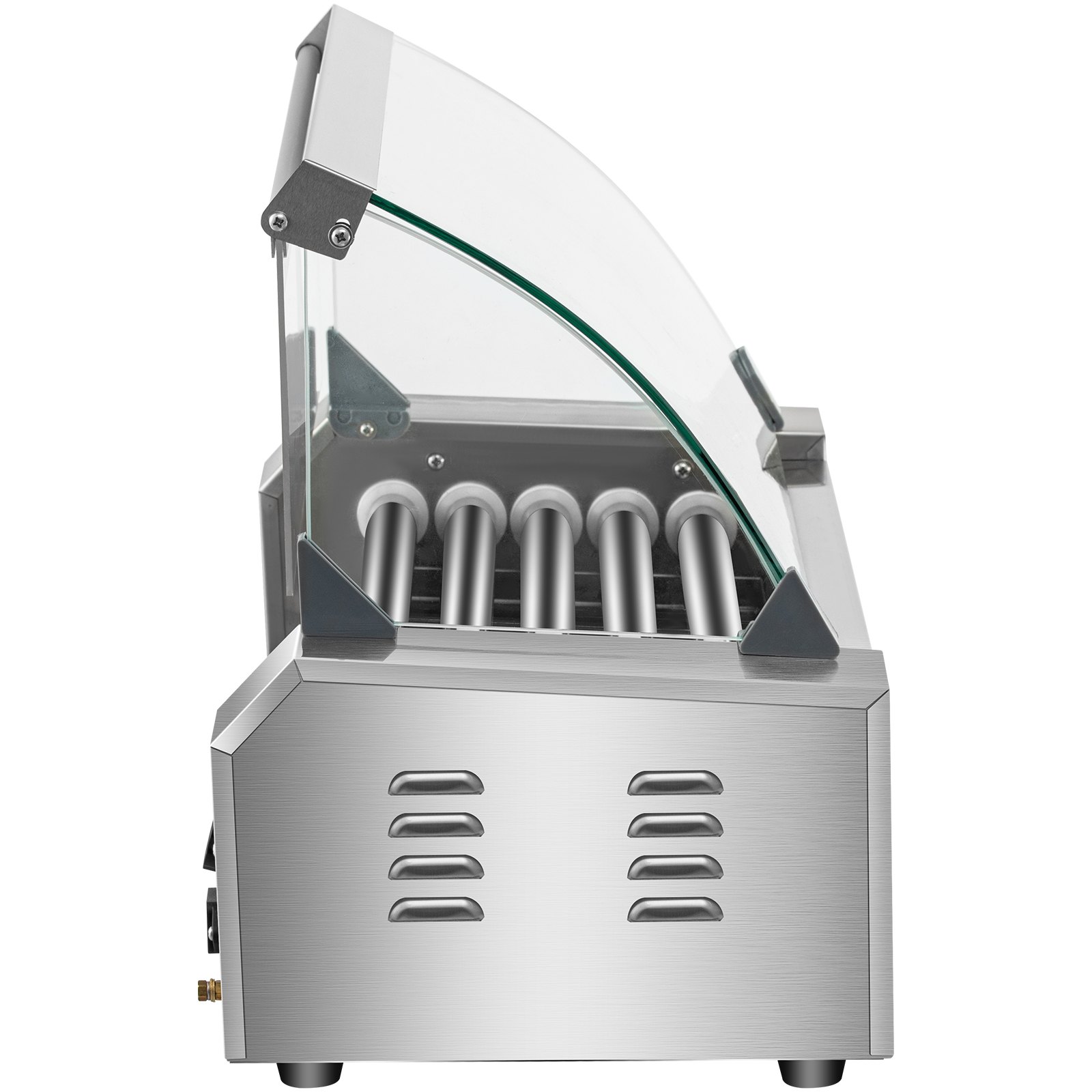 VEVOR Rodillo para perritos calientes, 12 capacidad para perritos calientes, 5 rodillos, máquina calentadora de acero inoxidable de 750 W con tapa y control de temperatura dual, luz LED y bandeja de goteo desmontable, parrilla para salchichas para cantina de cocina