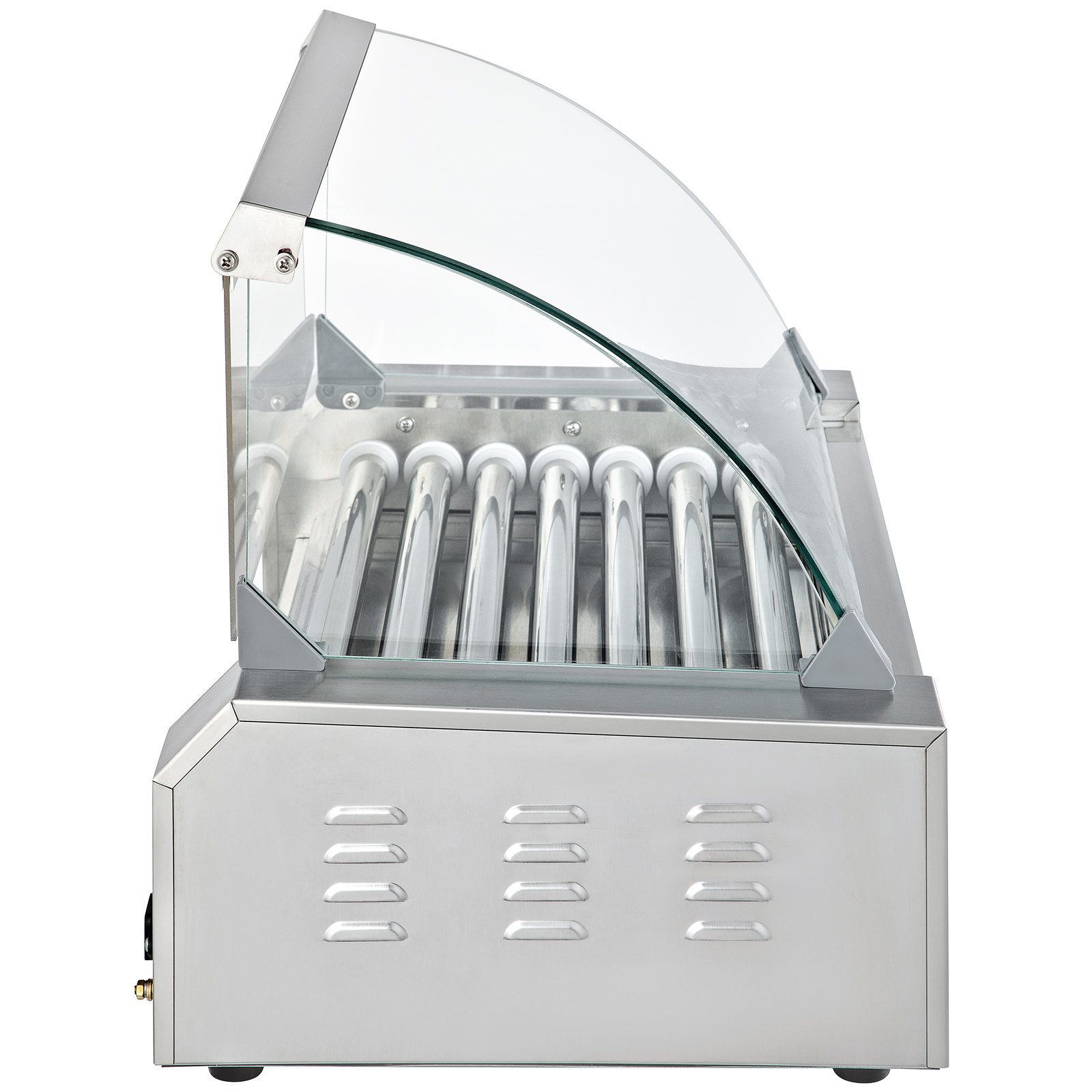 VEVOR Rodillo para perritos calientes, 18 capacidad para perritos calientes, 7 rodillos, máquina calentadora de acero inoxidable de 1050 W con cubierta y control de temperatura dual, luz LED y bandeja de goteo desmontable, parrilla para salchichas para cantina de cocina