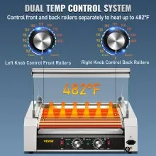 VEVOR Rodillo para perritos calientes, 30 rodillos de capacidad para perritos calientes, 1800 W, máquina calentadora de acero inoxidable con cubierta y control de temperatura dual, luz LED y bandeja de goteo desmontable, parrilla para salchichas para cantina de cocina