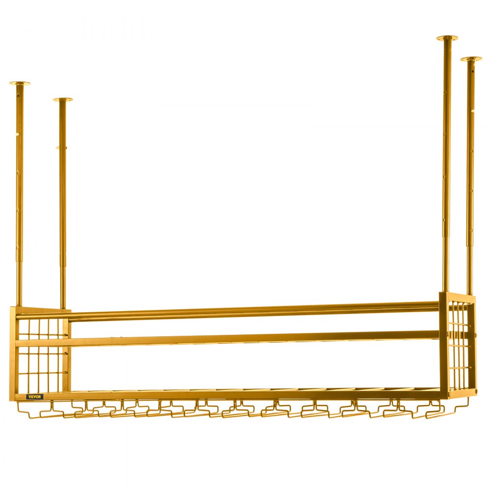 VEVOR Estante para copas de vino de techo, estante para copas de vino colgante de 46.9 x 11.8 pulgadas, gabinete para colgar copas de vino de altura ajustable de 18.9-35.8 pulgadas, estante para copas de vino montado en la pared dorado perfecto para bar cafetería cocina