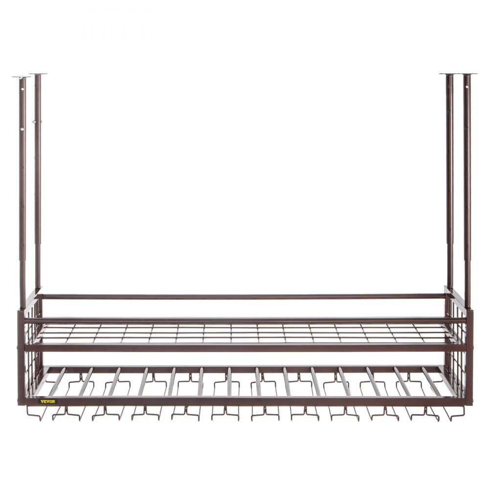 VEVOR Estante para copas de vino de techo, 46.9 x 11.8 pulgadas, estante colgante para copas de vino, 18.9-35.8 pulgadas de altura ajustable, gabinete para colgar copas de vino, estante para copas de vino montado en la pared de cobre, perfecto para bar cafetería cocina